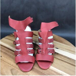 Lucky Brand Red Leather Block Heel Sandals Size 6